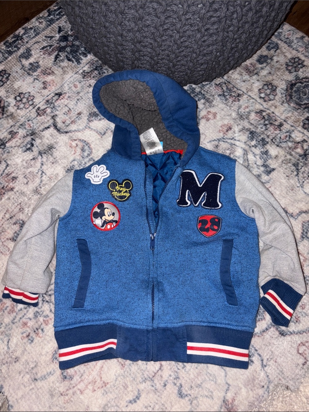 Disney Blue & Gray Hooded Zip-Up Jacket with Mickey Patches